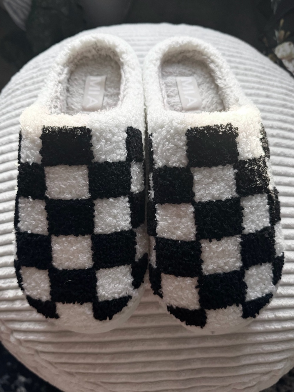 MIA Checkerboard Cozy Slip-On Slippers - Black & White
